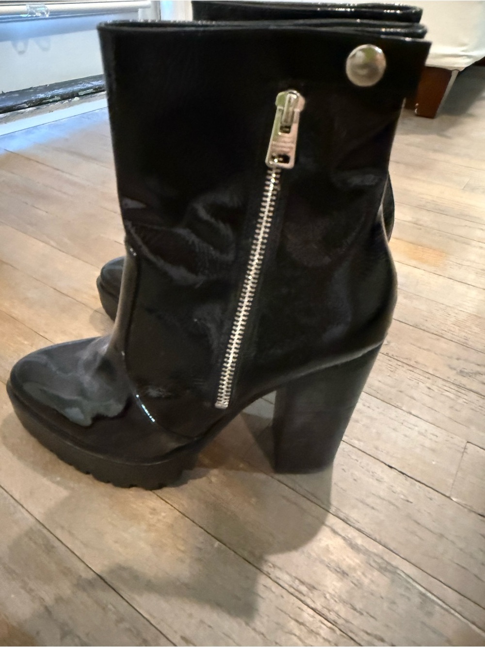 All Saints Black Patent Chelsea-Style Ankle Boots